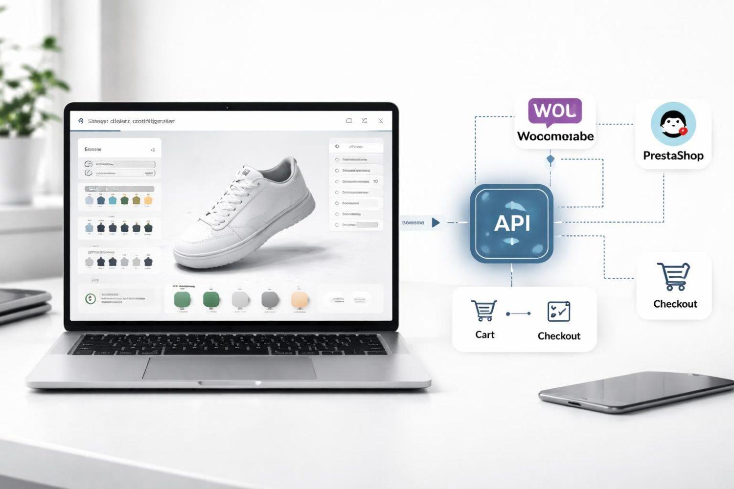 Integracja konfiguratora 3D z WooCommerce, Magento i PrestaShop: modele wdrożenia, synchronizacja danych i koszyk